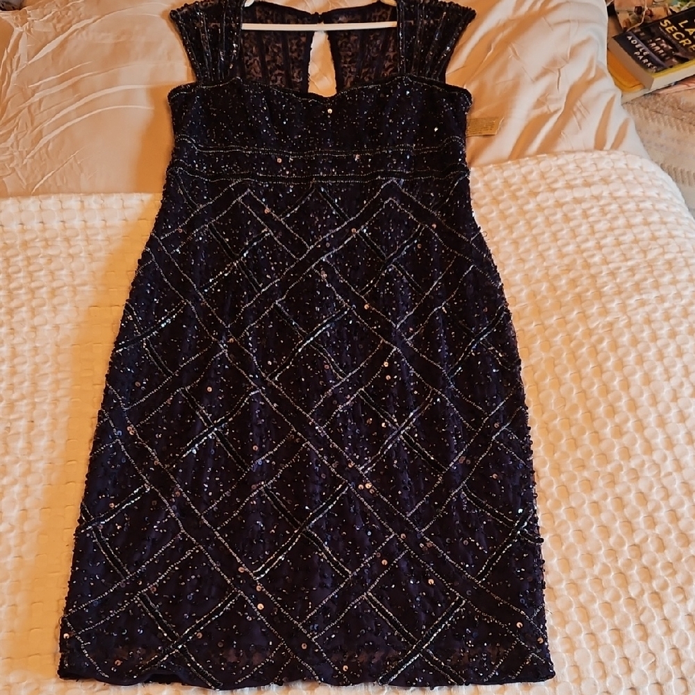 JS Collections Navy Beaded Mini Dress